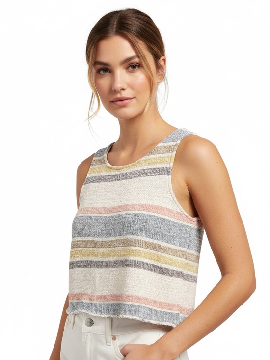 Green Envelope Tops - Green Envelope Pastel Stripe Boucle Crop Sleeveless Knit Tank Made in USA Small